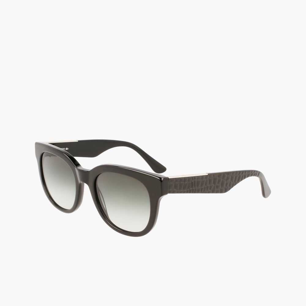 Lacoste Oval Acetate Croco Skin Svarte | 4387-ATLEW