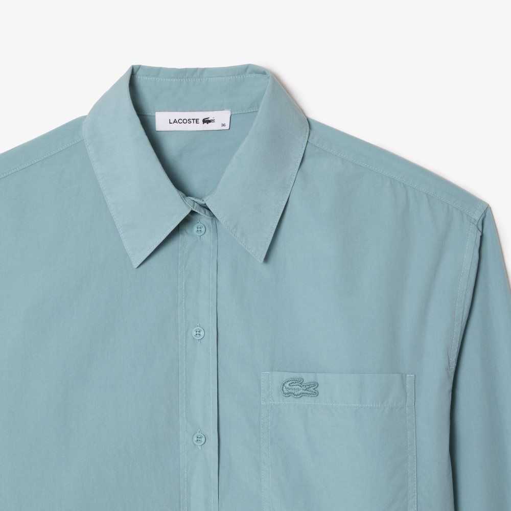 Lacoste Oversized Bomull Poplin Shirt Blå | 4390-AUGXQ