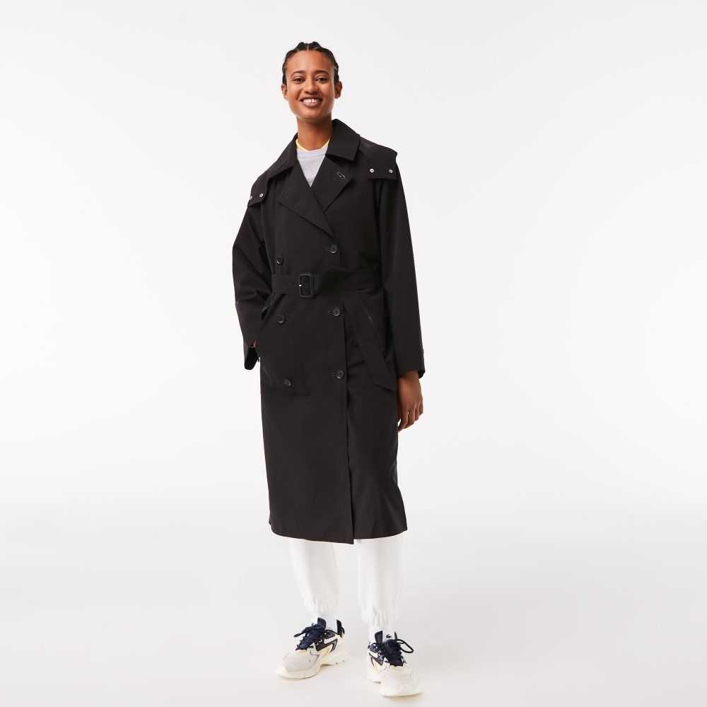 Lacoste Oversized Trench Coat Svarte | 1079-QCNIV