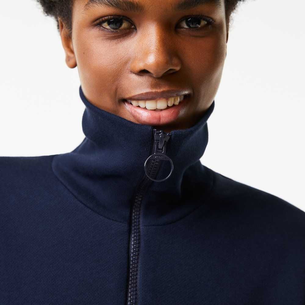 Lacoste Oversized Zip Neck Polo Marineblå Blå | 3819-EWCPN