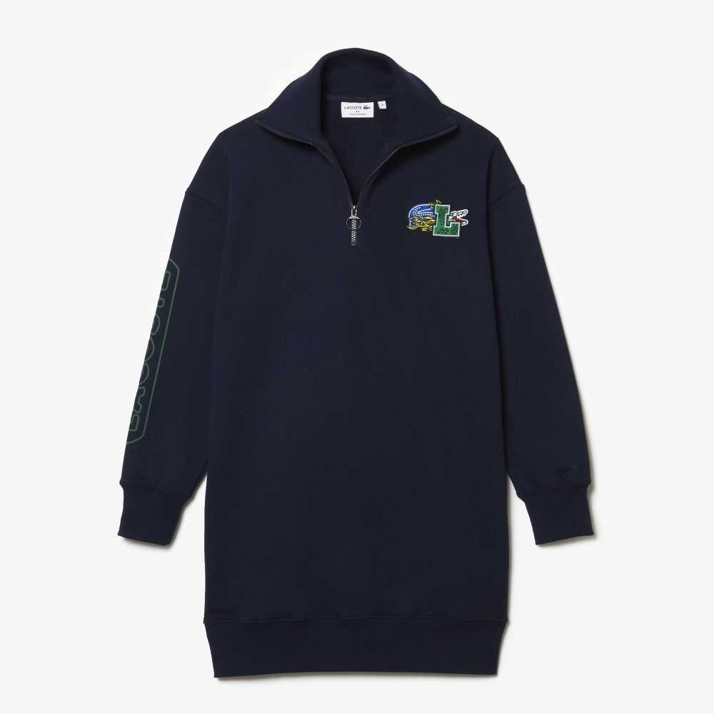 Lacoste Oversized Zip Neck Polo Marineblå Blå | 3819-EWCPN