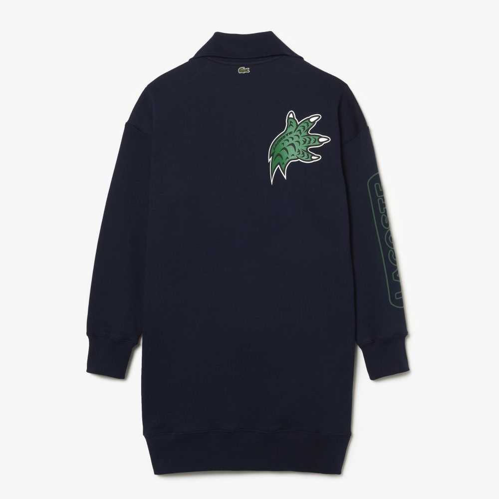 Lacoste Oversized Zip Neck Polo Marineblå Blå | 3819-EWCPN