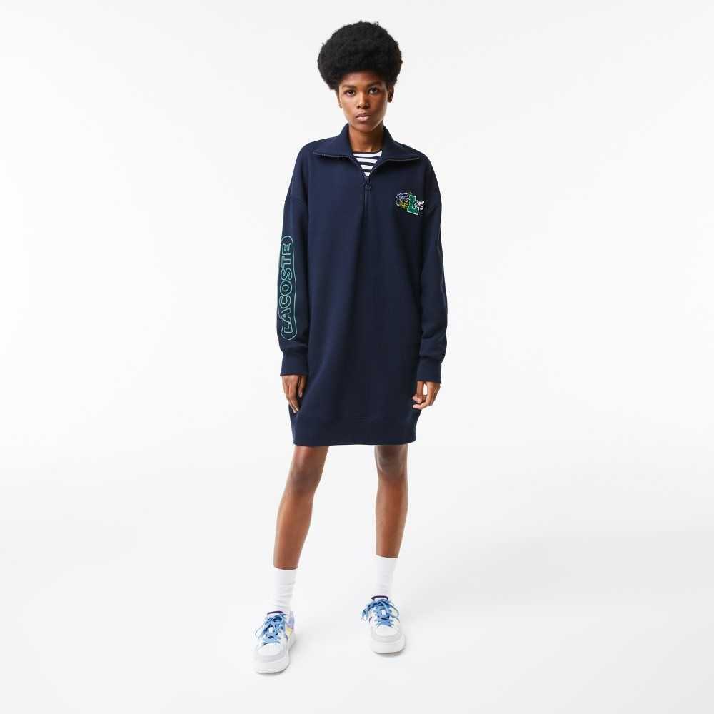 Lacoste Oversized Zip Neck Polo Marineblå Blå | 3819-EWCPN