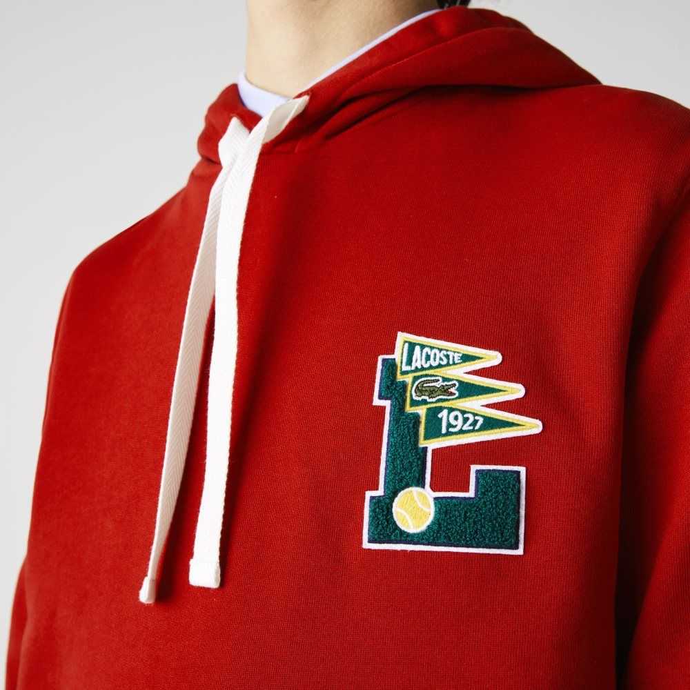 Lacoste Pennants L Badge Hette Bomull Fleece Sweatshirt Rød | 6085-KEBFH