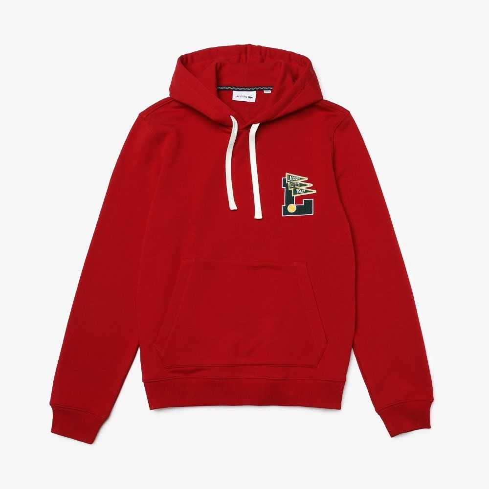 Lacoste Pennants L Badge Hette Bomull Fleece Sweatshirt Rød | 6085-KEBFH