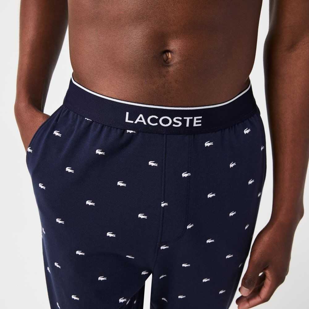 Lacoste Printed Jersey Pajama Pants Marineblå Blå Hvite | 9576-OQUMR