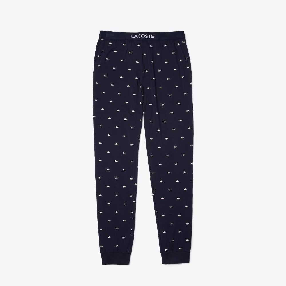 Lacoste Printed Jersey Pajama Pants Marineblå Blå Hvite | 9576-OQUMR