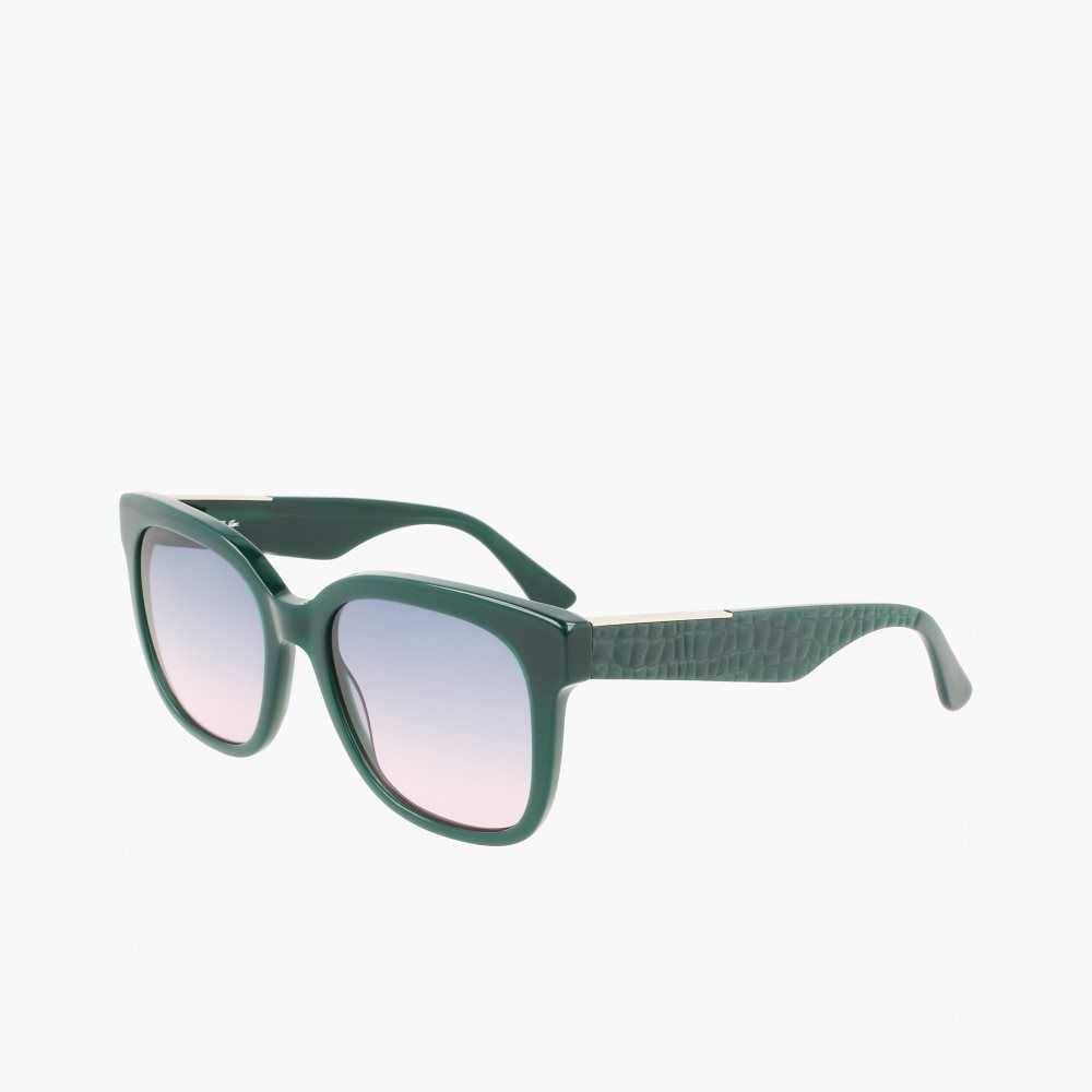 Lacoste Rectangle Acetate Croco Skin Grønn | 3964-BKUDA