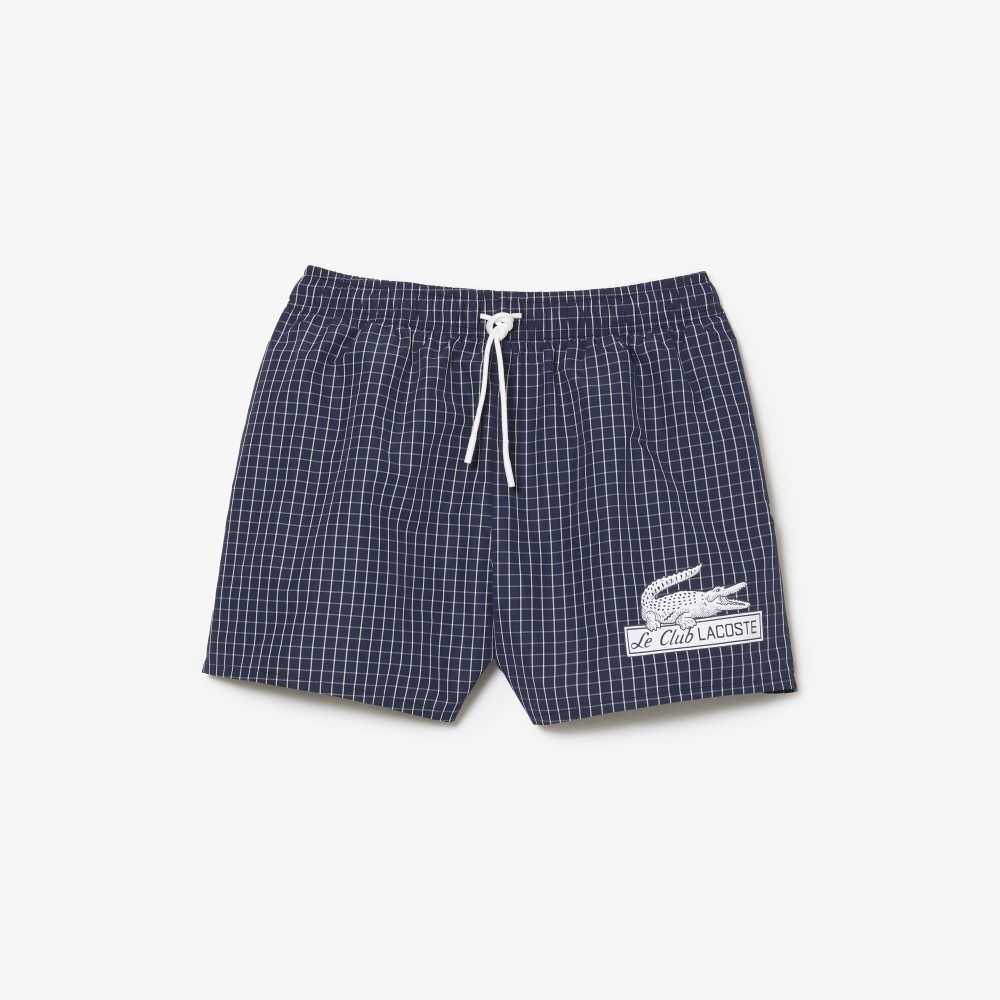 Lacoste Recycled Polyester Checked Marineblå Blå Hvite | 0735-FQKRY