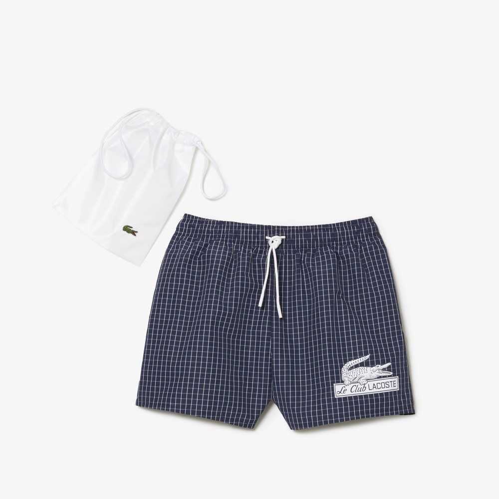 Lacoste Recycled Polyester Checked Marineblå Blå Hvite | 0735-FQKRY