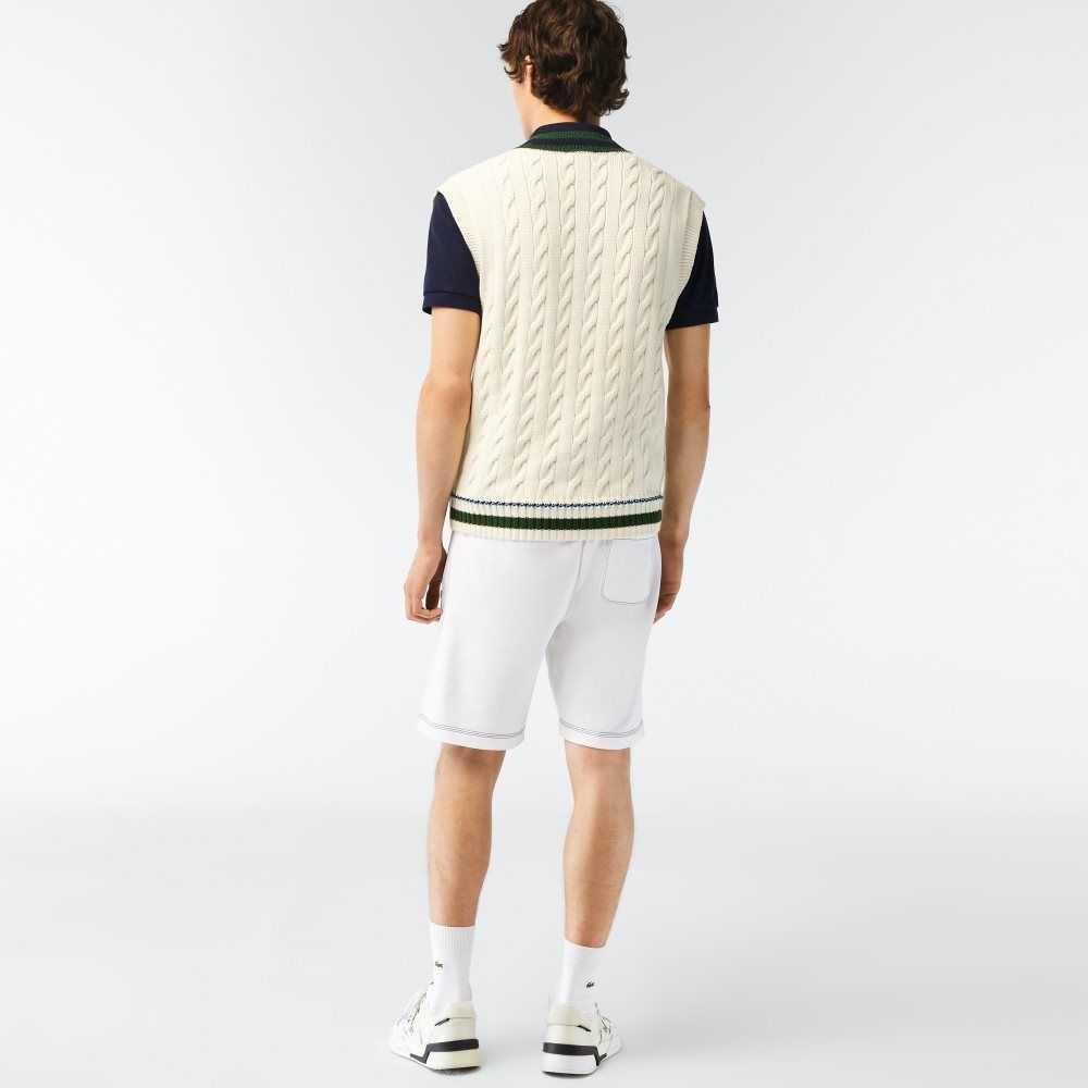 Lacoste Regular Fit Contrast Branding Fleece Hvite | 5027-BVSGT