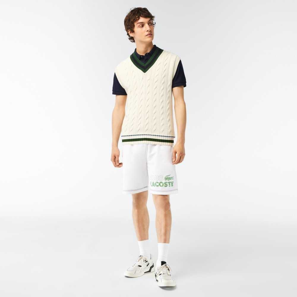 Lacoste Regular Fit Contrast Branding Fleece Hvite | 5027-BVSGT