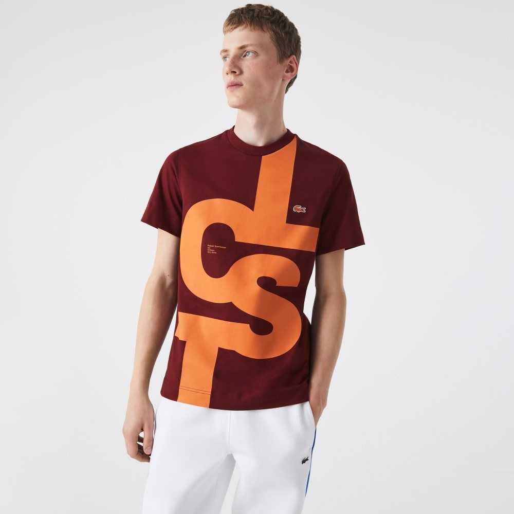 Lacoste Regular Fit Contrast Lettering Bomull Burgunder | 6354-MNWDK