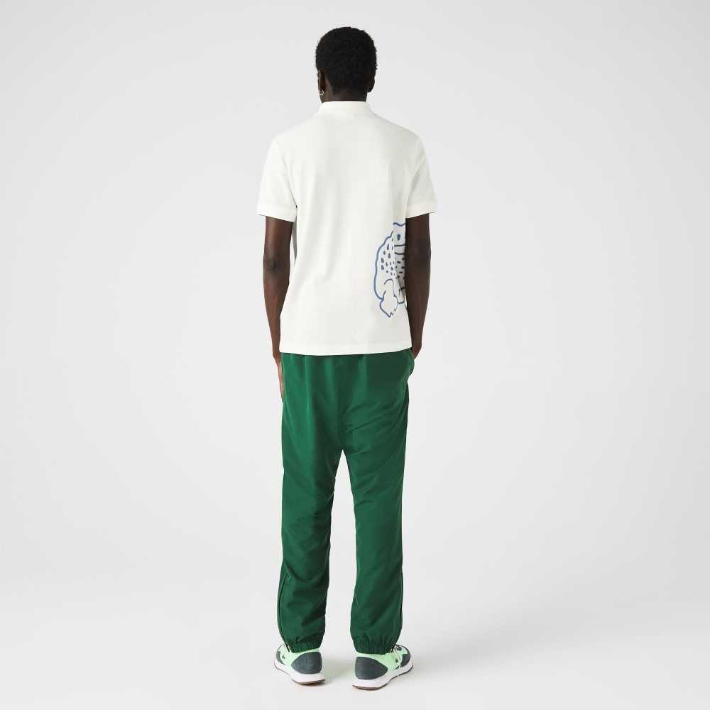 Lacoste Regular Fit Crocodile Print Bomull Pique Hvite | 8214-JQBFP