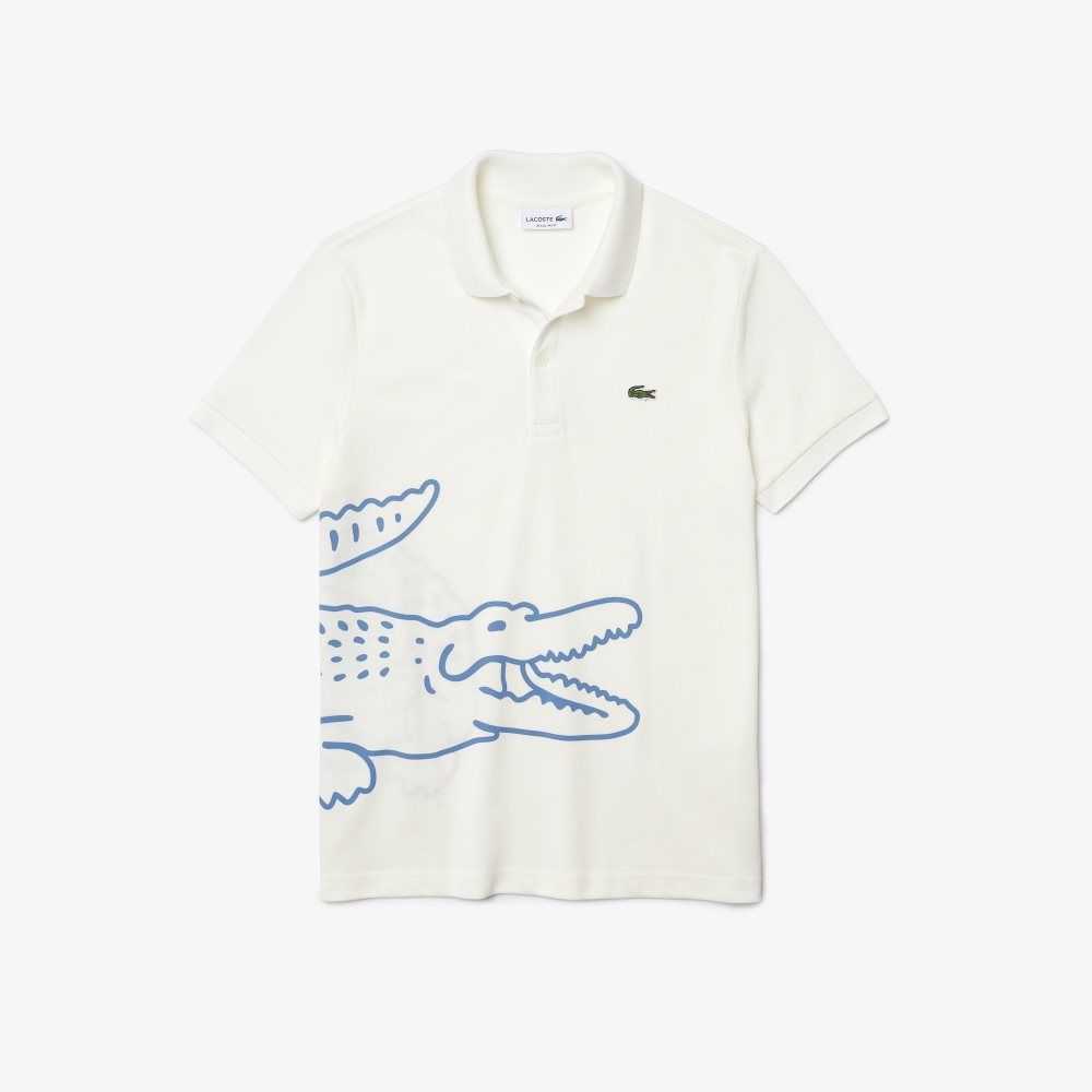 Lacoste Regular Fit Crocodile Print Bomull Pique Hvite | 8214-JQBFP