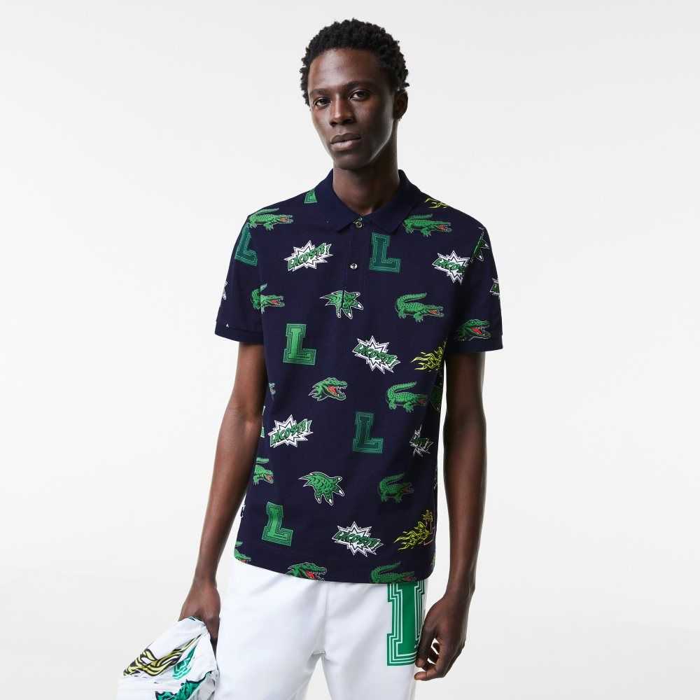 Lacoste Regular Fit Crocodile Print Marineblå Blå Hvite | 9650-UNKST