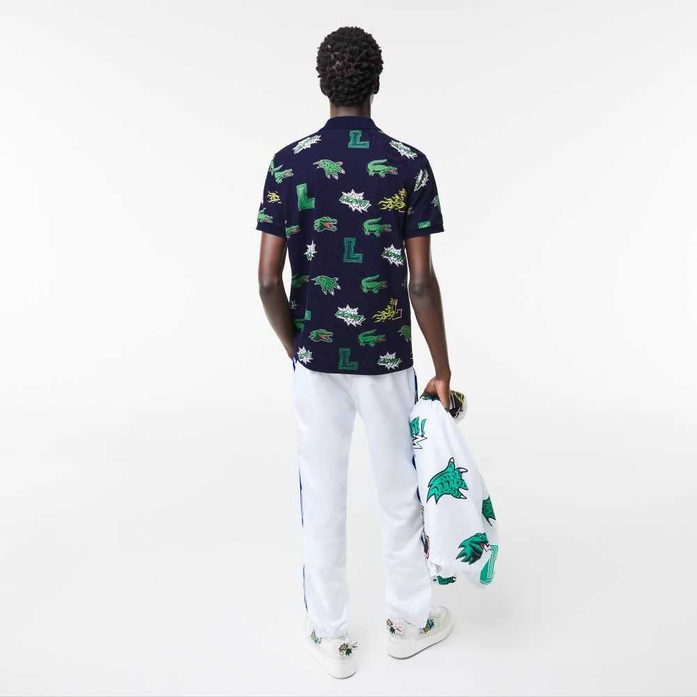 Lacoste Regular Fit Crocodile Print Marineblå Blå Hvite | 9650-UNKST