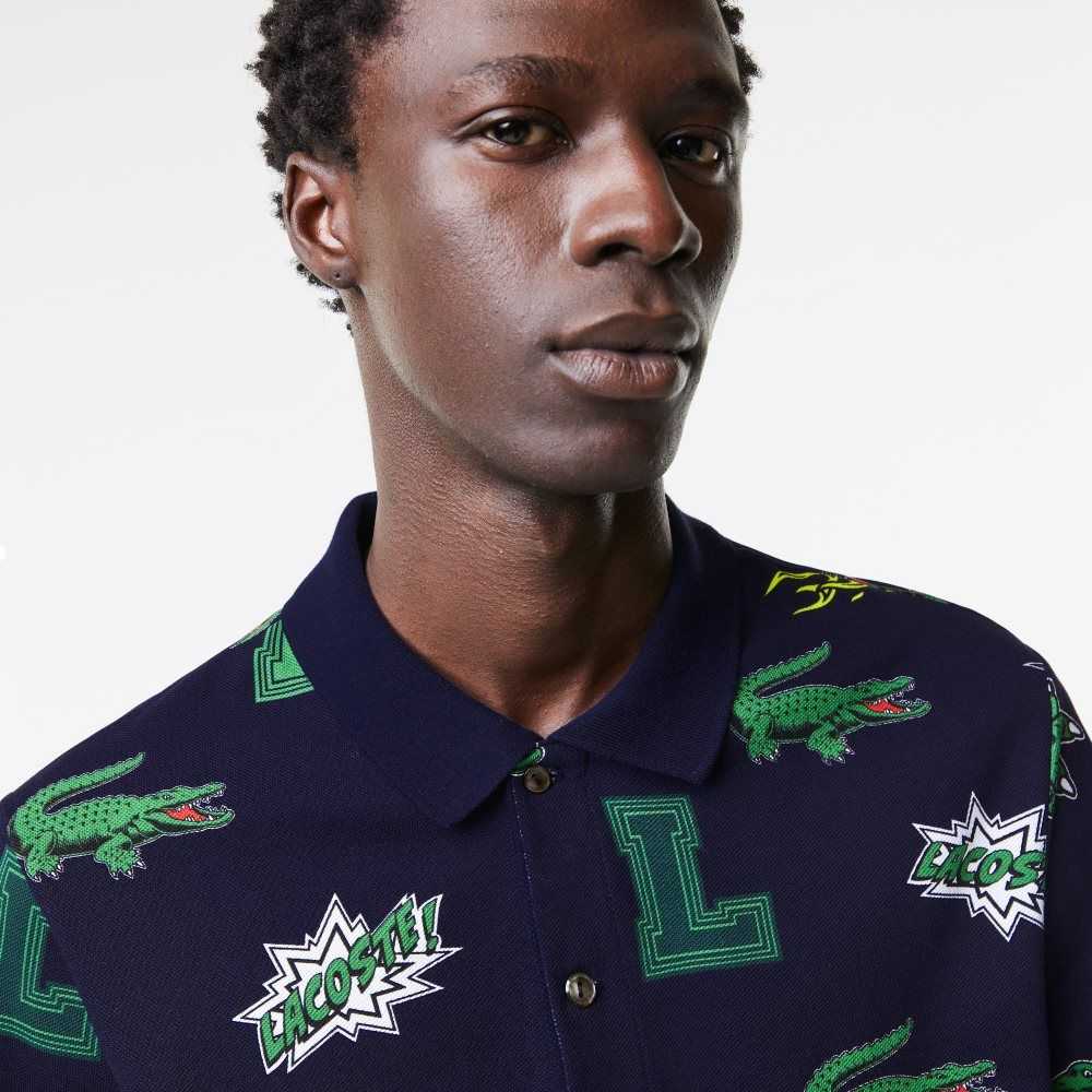 Lacoste Regular Fit Crocodile Print Marineblå Blå Hvite | 9650-UNKST