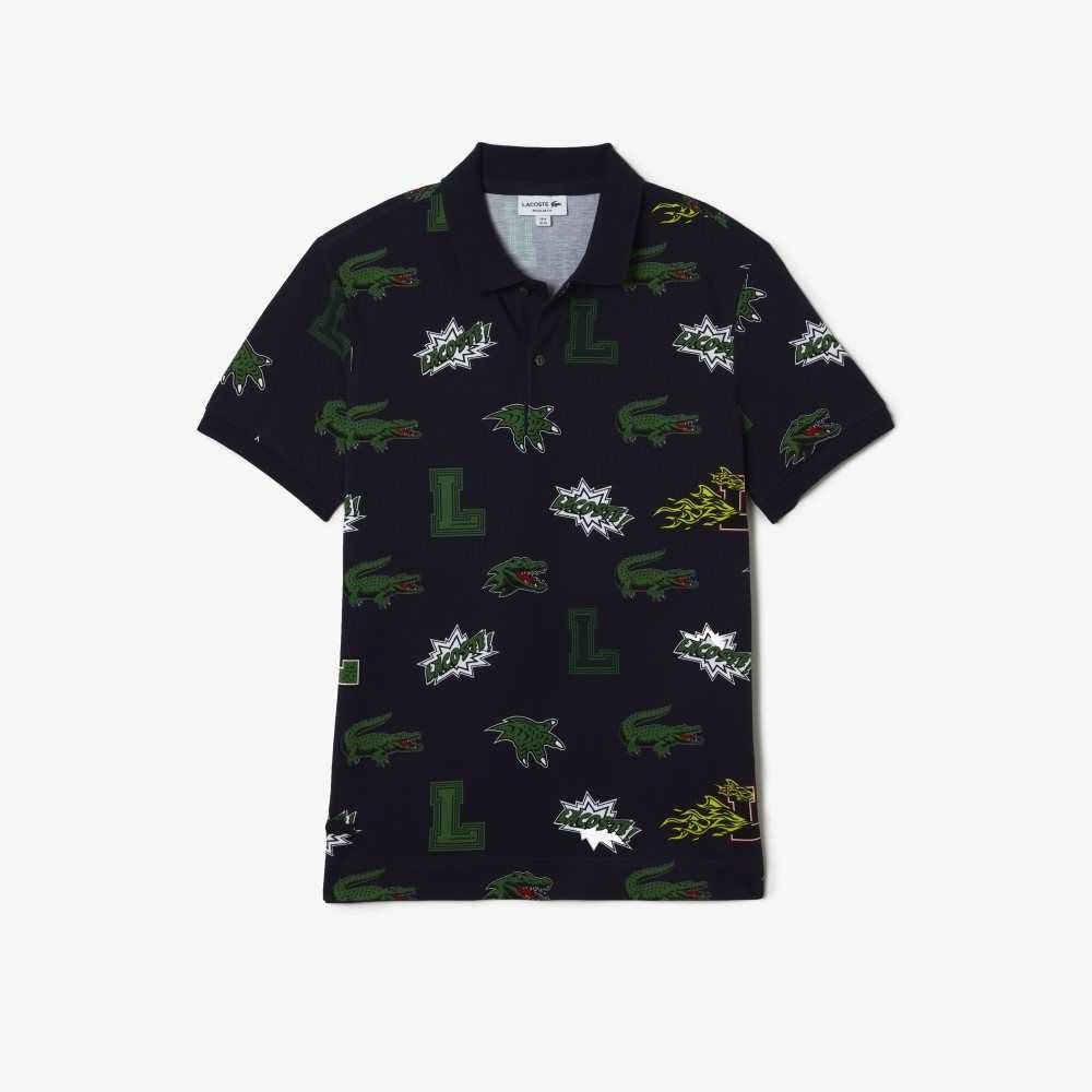 Lacoste Regular Fit Crocodile Print Marineblå Blå Hvite | 9650-UNKST