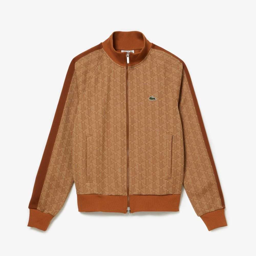 Lacoste Regular Fit Monogram Print Zip Beige Brune | 5098-CRGMT