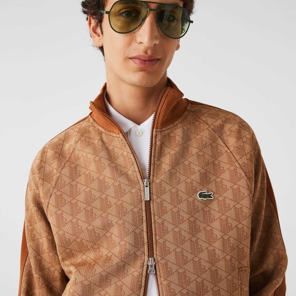 Lacoste Regular Fit Monogram Print Zip Beige Brune | 5098-CRGMT