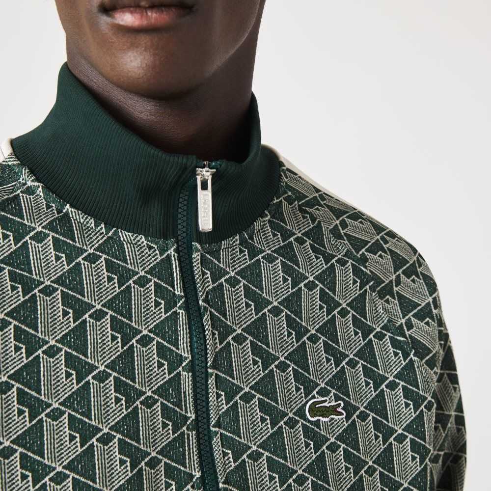 Lacoste Regular Fit Monogram Print Zip Grønn Beige | 6453-HPBZY