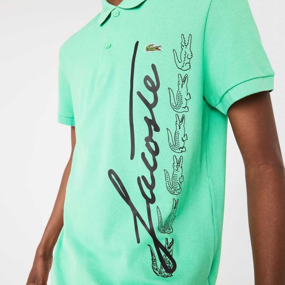 Lacoste Regular Fit Signature Bomull Pique Grønn | 6394-HXVCL