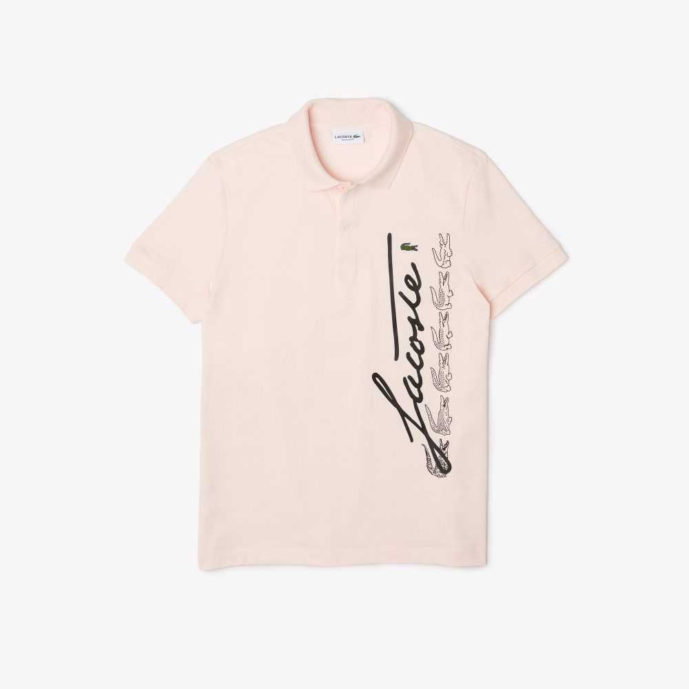 Lacoste Regular Fit Signature Bomull Pique Lyse Rosa | 6783-HPIRA