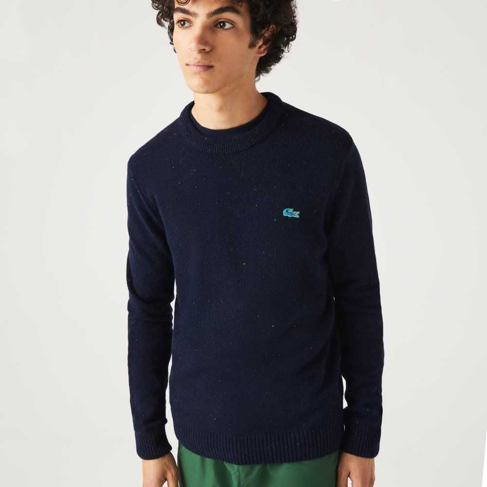 Lacoste Regular Fit Speckled Print Ull Jersey Marineblå Blå | 3671-BNYHS