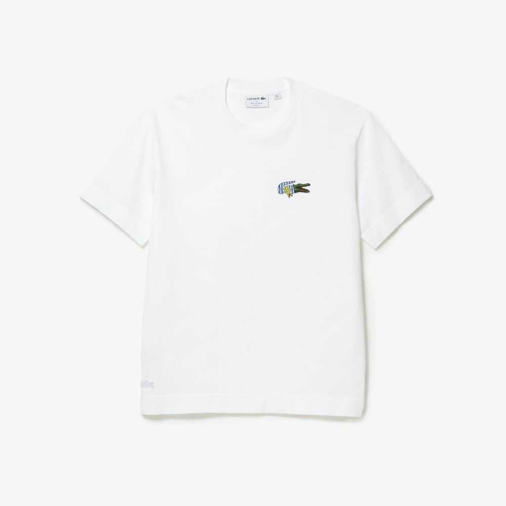 Lacoste Relaxed Fit Comic Effect Badge Hvite | 5026-TQVJD