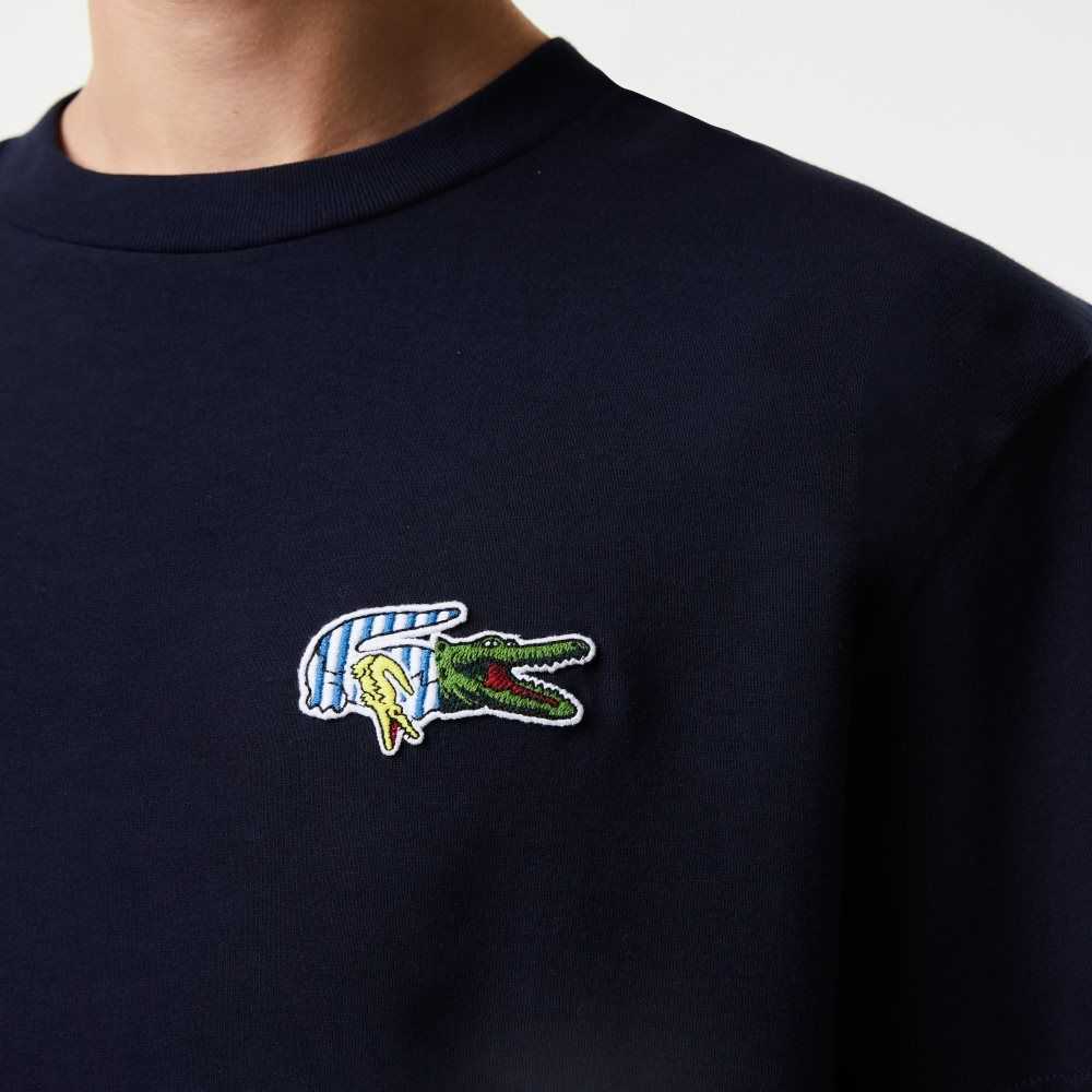 Lacoste Relaxed Fit Comic Effect Badge Marineblå Blå | 3420-SIQRN