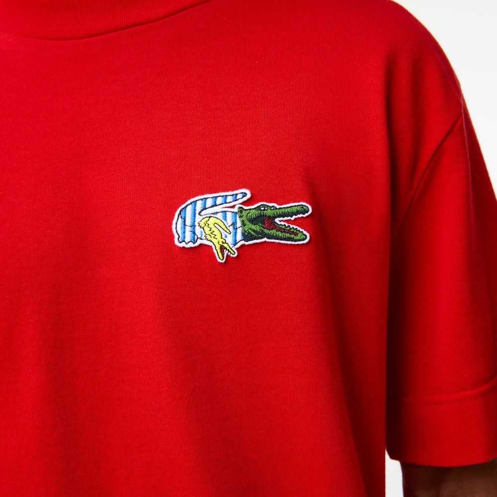 Lacoste Relaxed Fit Comic Effect Badge Rød | 7812-MJOQK