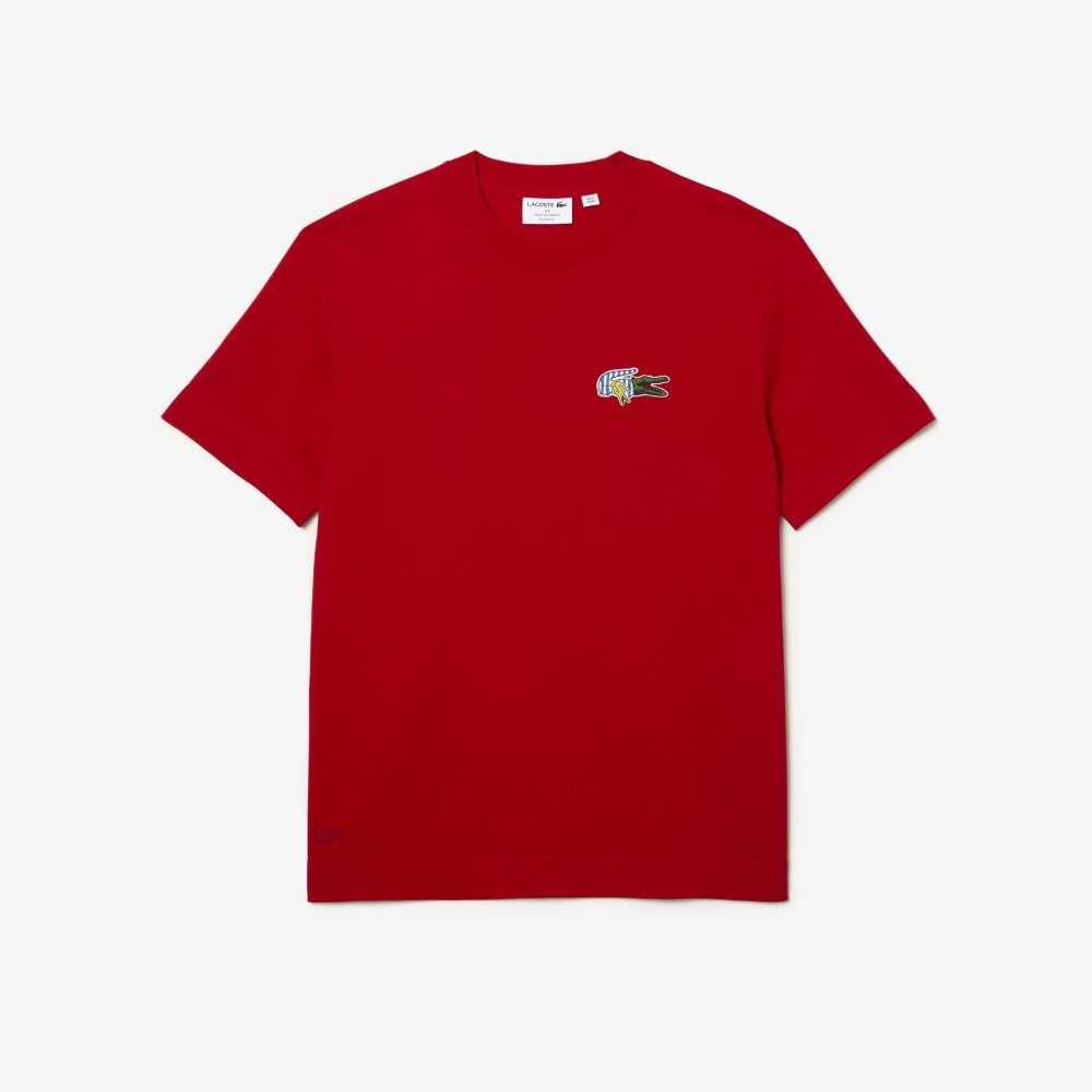 Lacoste Relaxed Fit Comic Effect Badge Rød | 7812-MJOQK