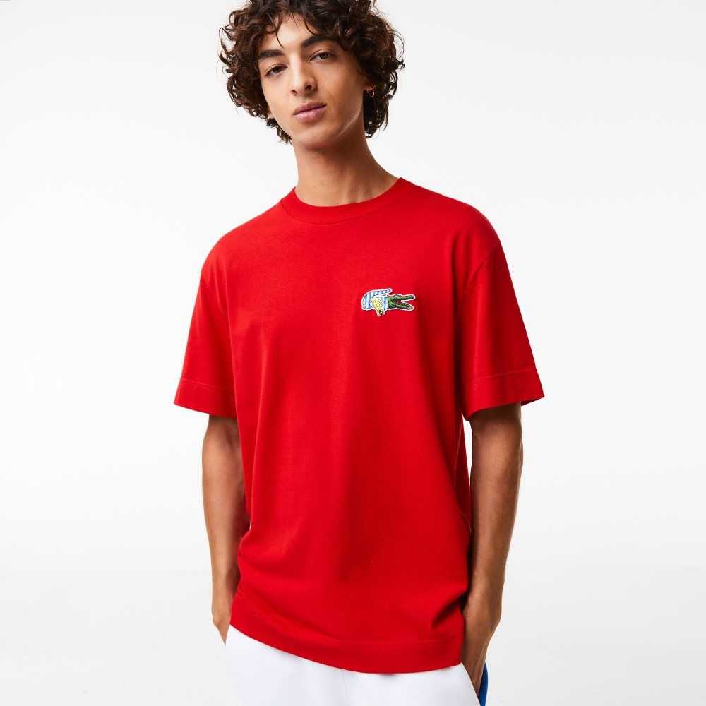 Lacoste Relaxed Fit Comic Effect Badge Rød | 7812-MJOQK