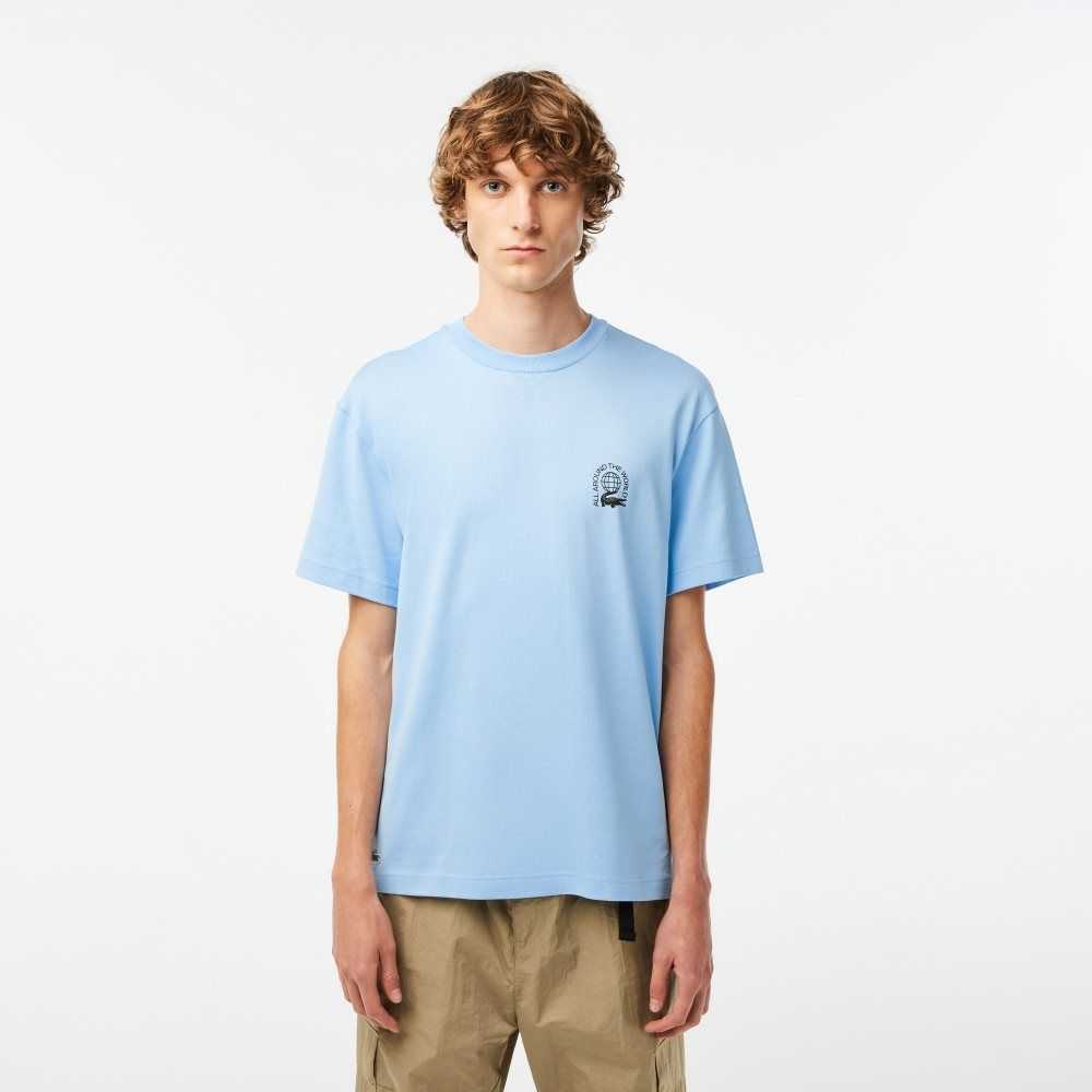 Lacoste Relaxed Fit Organic Bomull Jersey Blå | 5209-FWAML