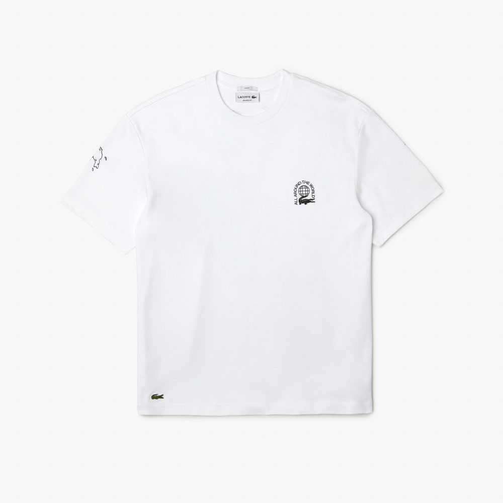 Lacoste Relaxed Fit Organic Bomull Jersey Hvite | 9814-SNAYB