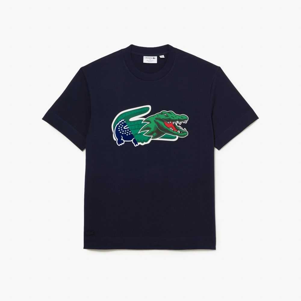 Lacoste Relaxed Fit Oversized Crocodile Marineblå Blå | 9501-EQNUD