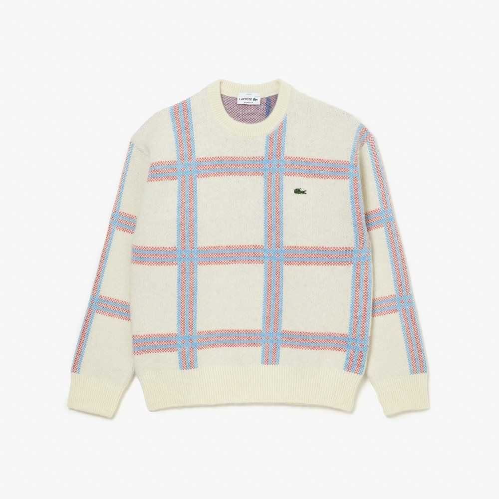 Lacoste Relaxed Fit Tartan Pattern Ull Blend Hvite Rød Blå | 5613-CANBO