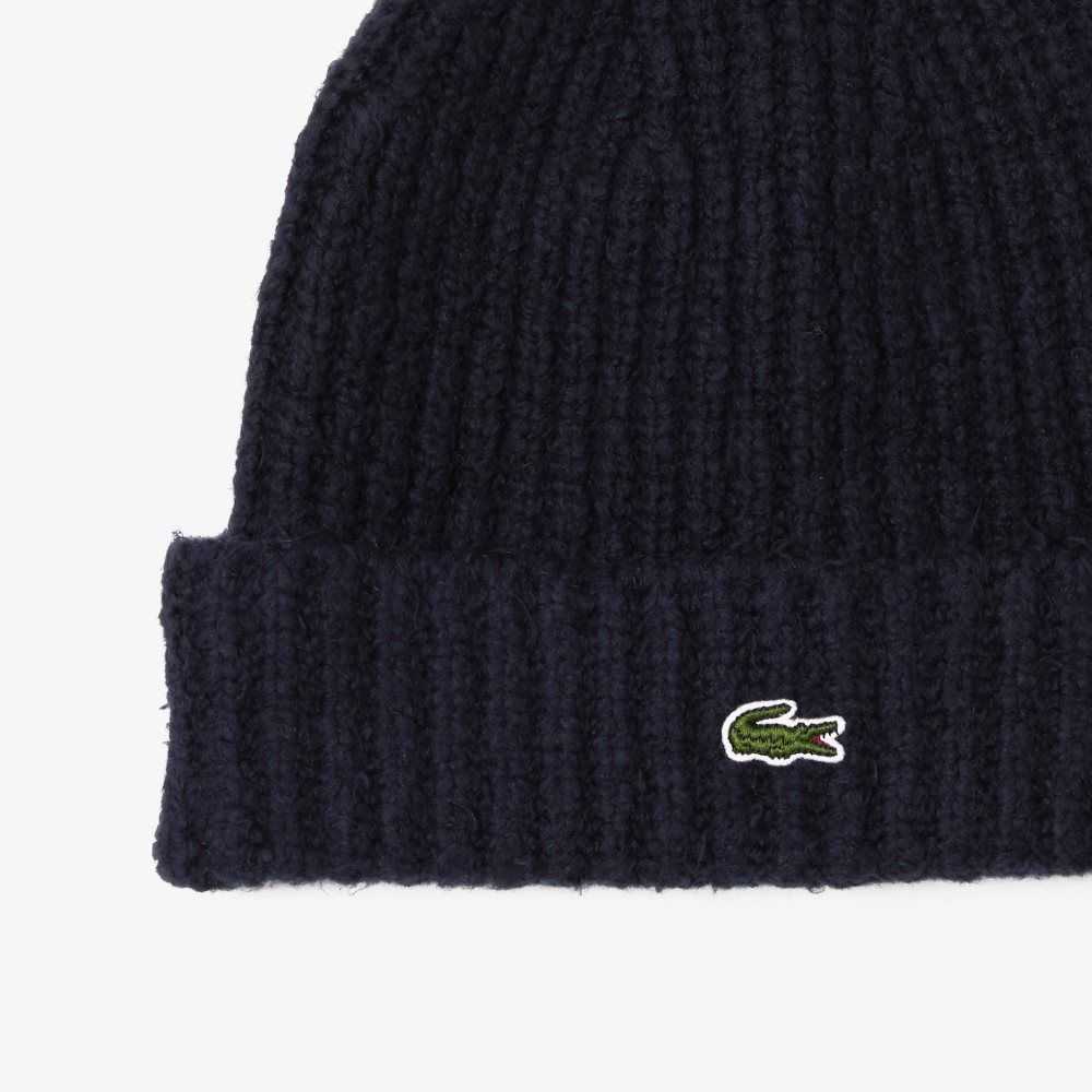 Lacoste Ribbet Knit Beanie Marineblå Blå | 9453-KTXLS