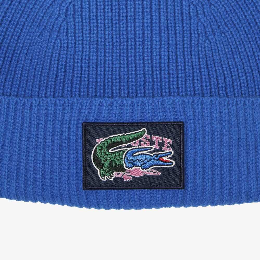 Lacoste Ribbet Ull Beanie And Scarf Gift Set Blå | 0758-TWXJB