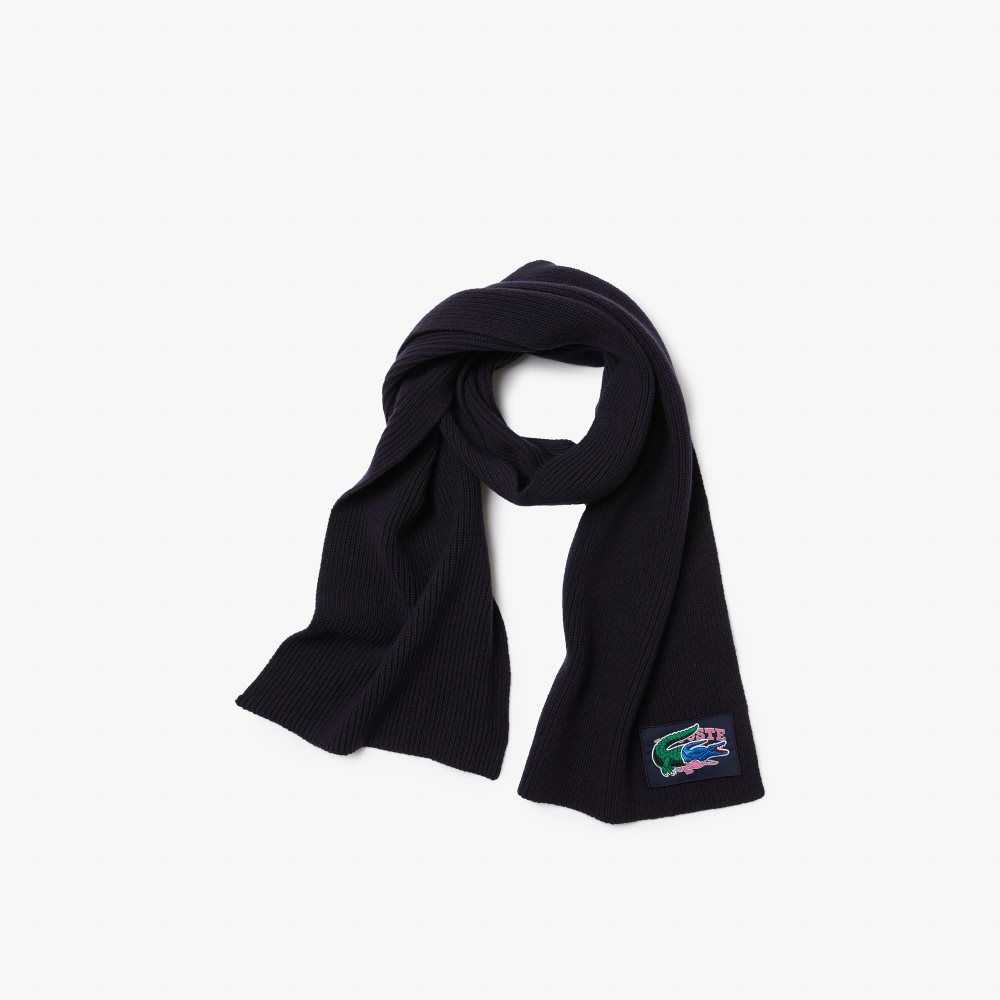 Lacoste Ribbet Ull Beanie And Scarf Gift Set Marineblå Blå | 6053-OFBVD