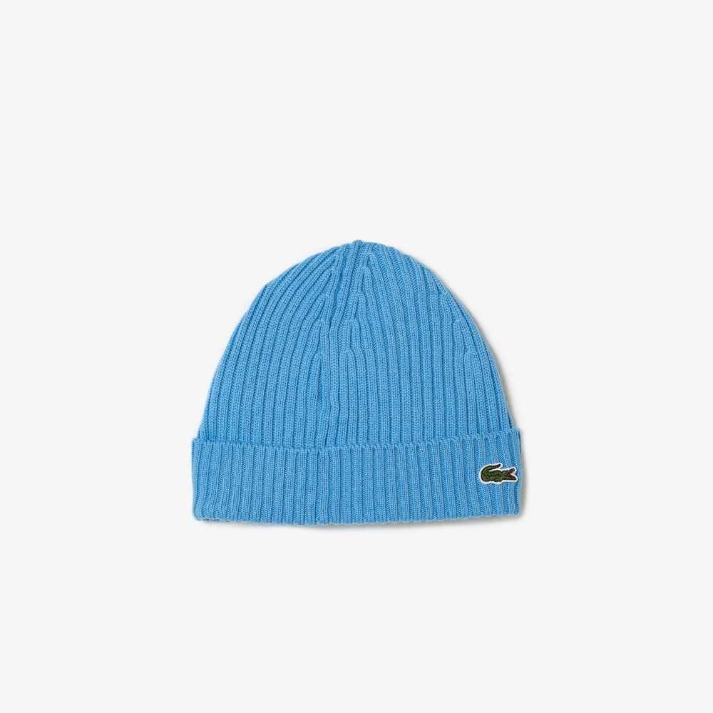 Lacoste Ribbet Ull Beanie Blå | 9825-ASKTI