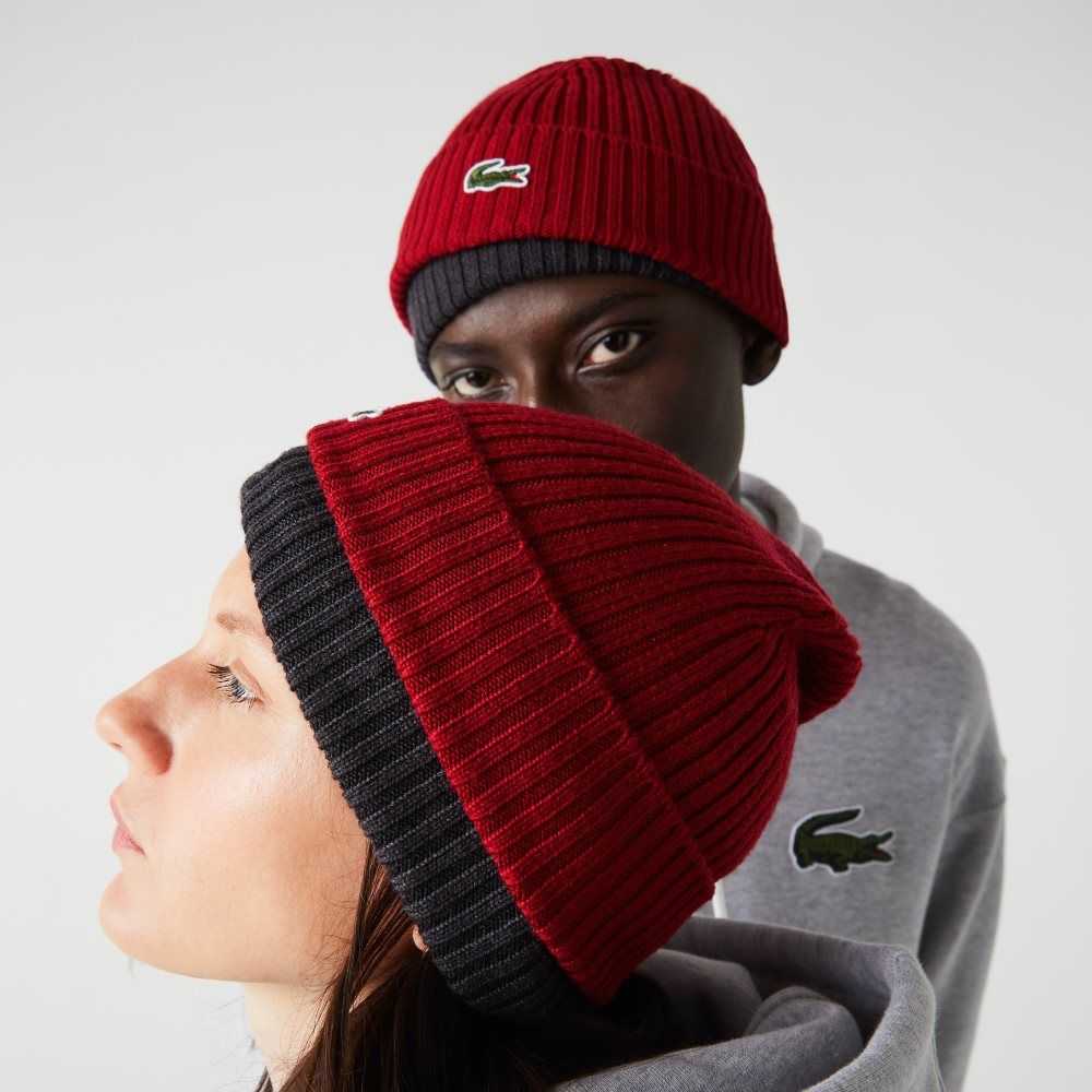 Lacoste Ribbet Ull Beanie Burgunder | 3072-BZEKO