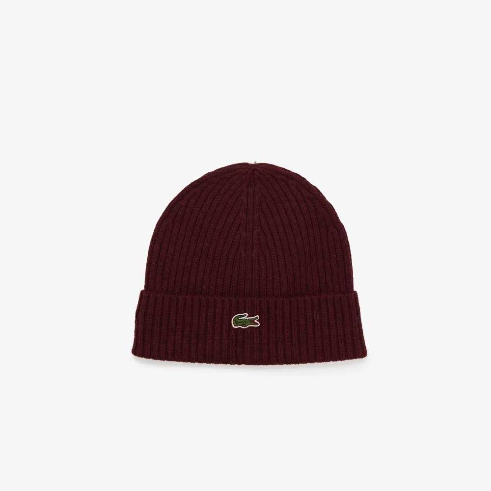 Lacoste Ribbet Ull Beanie Burgunder | 7839-QAXFW