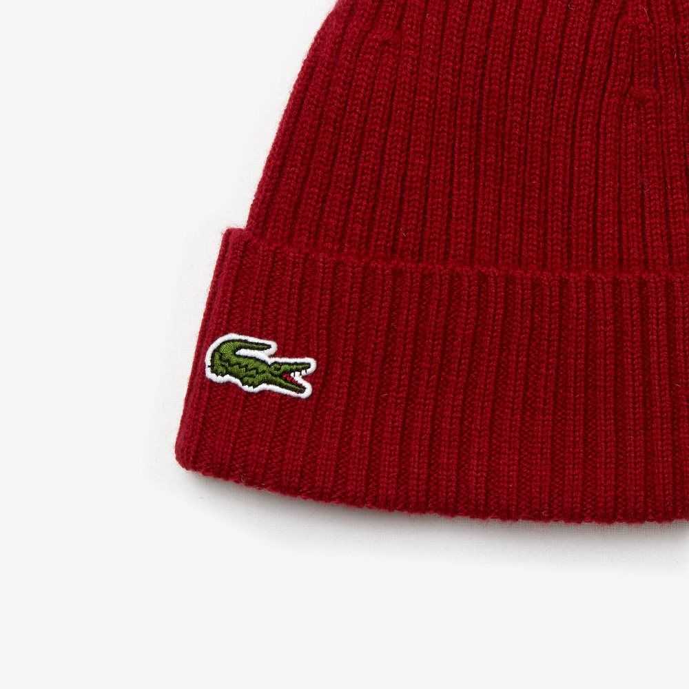 Lacoste Ribbet Ull Beanie Burgunder | 8615-DAGQR