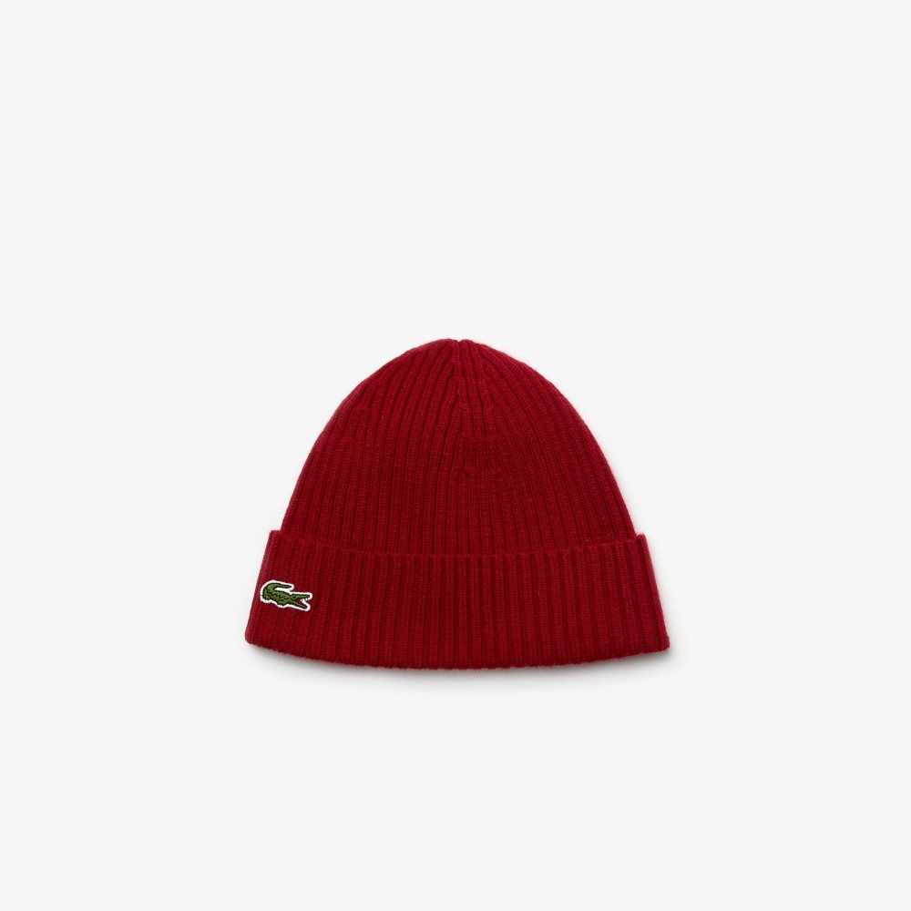 Lacoste Ribbet Ull Beanie Burgunder | 8615-DAGQR