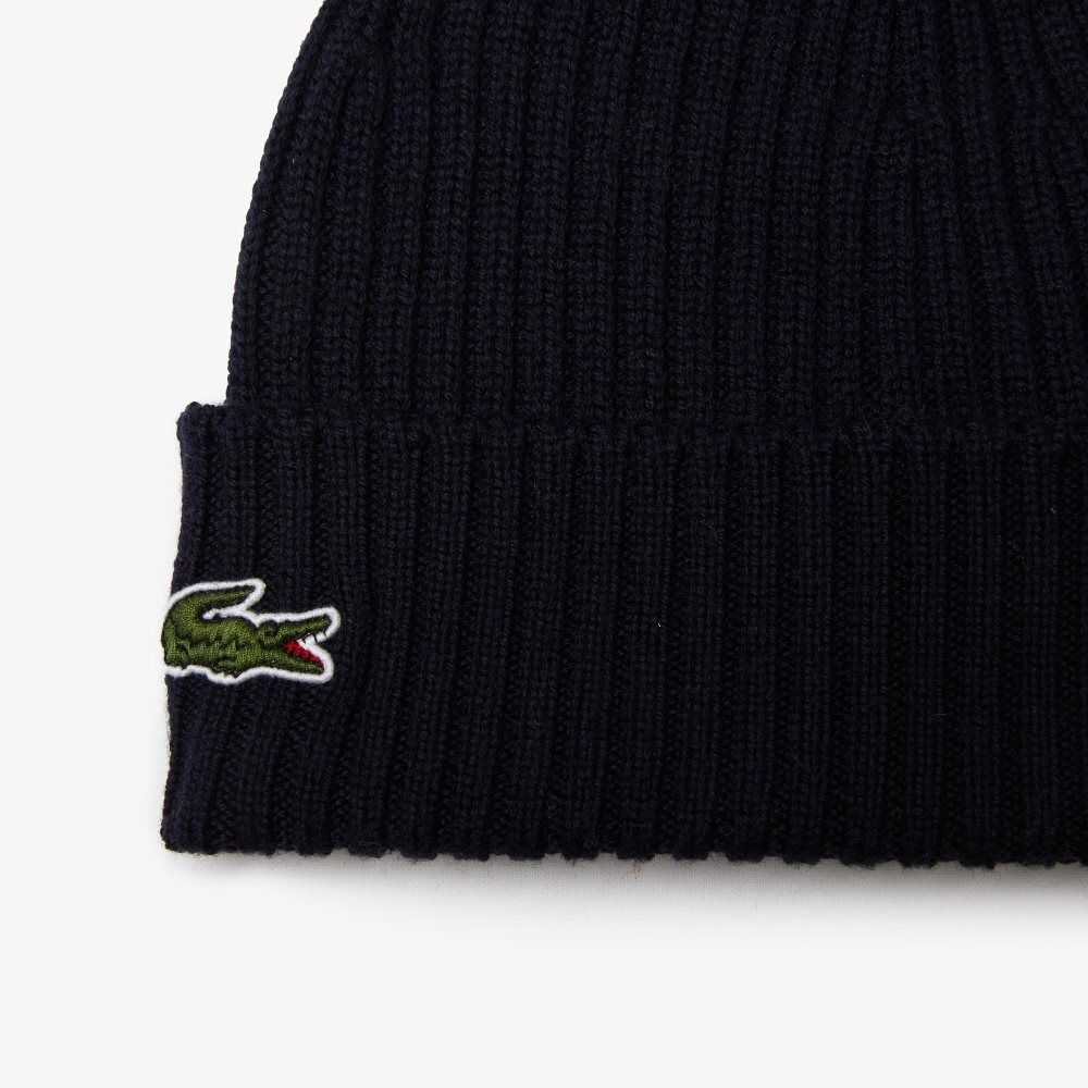 Lacoste Ribbet Ull Beanie Marineblå Blå | 4160-DKOER