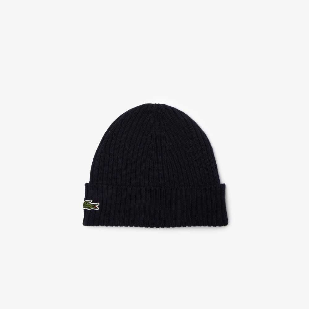 Lacoste Ribbet Ull Beanie Marineblå Blå | 4160-DKOER