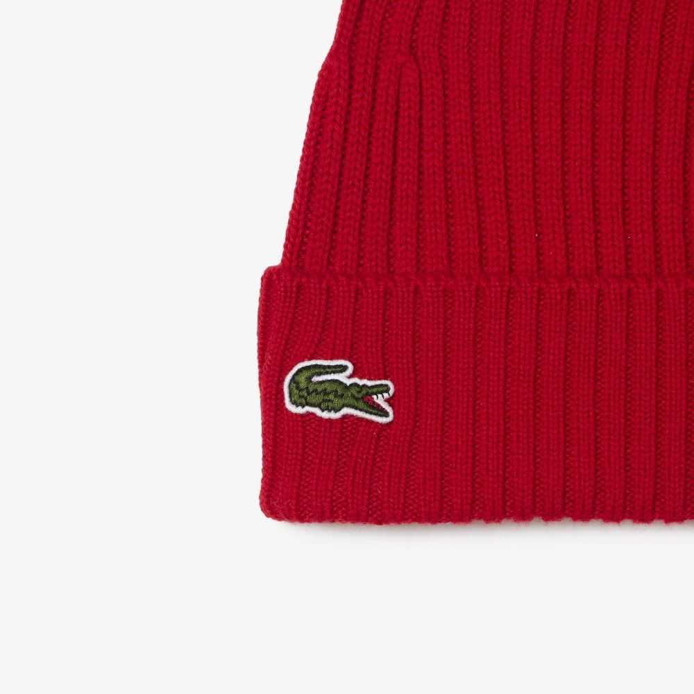 Lacoste Ribbet Ull Beanie Rød | 2543-GFRKJ