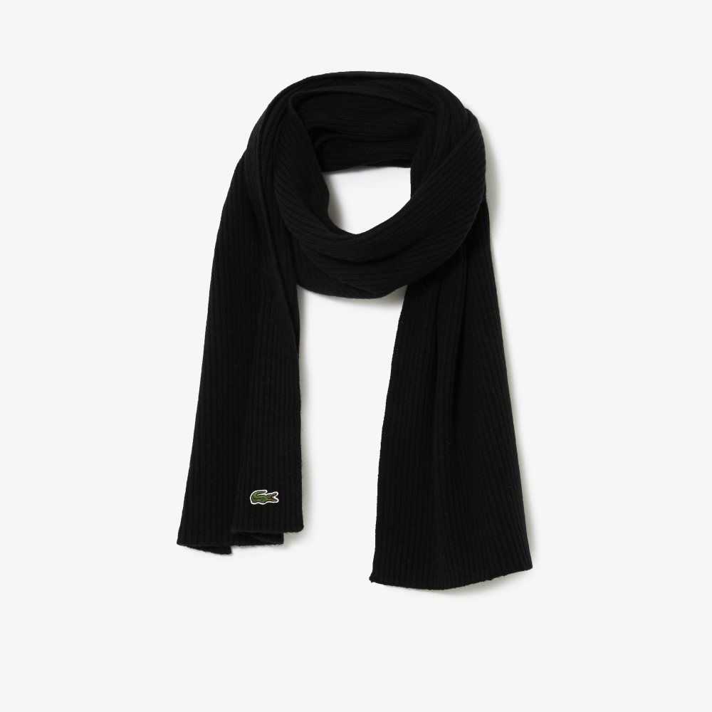 Lacoste Ribbet Ull Scarf Svarte | 0564-DWBIH